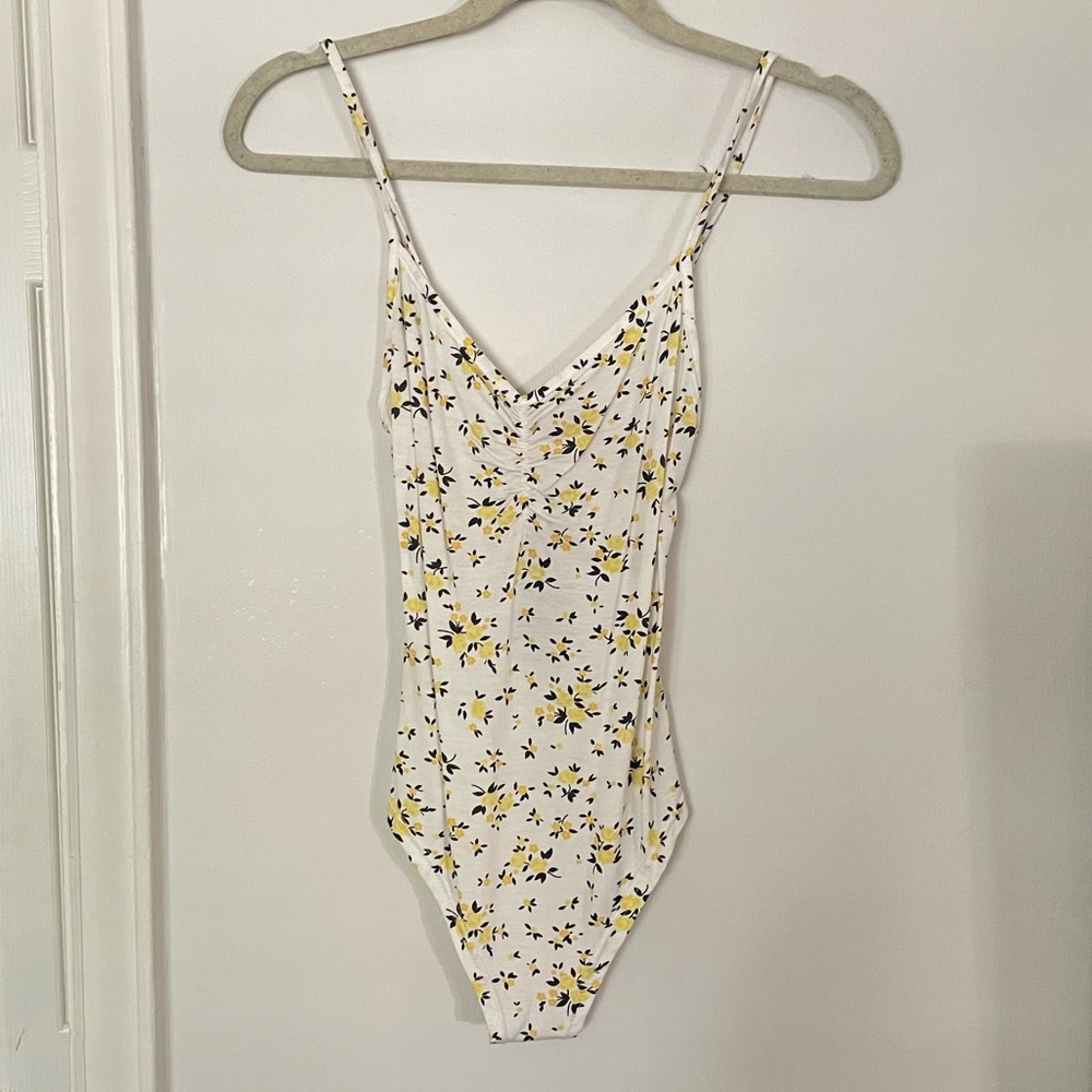 NastyGal cluster floral sweetheart bodysuit yellow